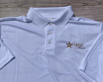 May include: White polo shirt with a gold embroidered star and the text "CLASSIC Achievements" on the left chest.