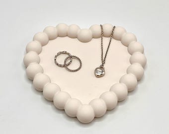 Beige Heart Bobbin Edge Trinket Tray | Concrete Tray | Candle Holder | Jewellery Dish | Home Decor | Jesmonite | Eco |Gift |Present |UK