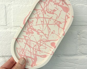 Pink splatter Oval Trinket Tray | Concrete Trinket Tray | Decorative Candle Dish | Jewellery Dish | Home Decor | Jesmonite | Gift | Present