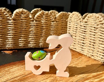 Small Orange Easter Bunny with pull cart | Handmade Easter Bunny | Seasonal Decor | Spring Decor | Home Decor |Jesmonite |Eco| Gift |Present