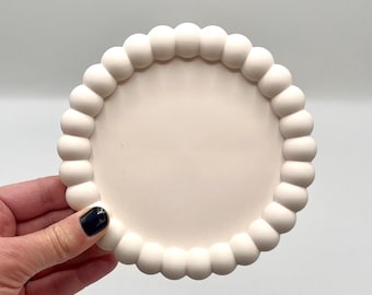 Beige* / Off-White Round Bobbin Edge Tray | Trinket Tray | Candle Holder | Jewellery Dish |Home Decor |Jesmonite |Eco |Gift | Present|UK