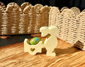Small Yellow Easter Bunny with pull cart | Handmade Easter Bunny | Seasonal Decor | Spring Decor | Home Decor |Jesmonite |Eco| Gift |Present