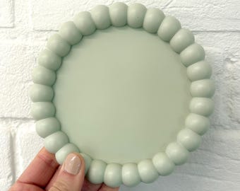 Sage Green Round Bobbin Edge Tray | Trinket Tray | Candle Holder | Jewellery Dish | Home Decor | Jesmonite | Eco | Gift | Present | UK