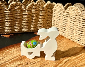 Small Beige Easter Bunny with pull cart | Handmade Easter Bunny | Seasonal Decor | Spring Decor | Home Decor | Jesmonite |Eco| Gift |Present