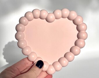 Light Pink Heart Bobbin Edge Trinket Tray | Concrete Tray | Candle Holder | Jewellery Dish | Home Decor | Jesmonite | Eco |Gift |Present |UK