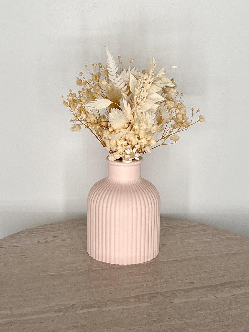 Light Pink Ribbed Vase | Concrete Vase | Decorative Vase | Flower Vase | Home Decor | Jesmonite | Eco | Gift | Present |UK image 1