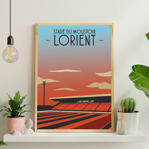 Lorient Affiche décorative - Idée cadeau, illustration Lorient, Stade du Moustoir, poster design abstrait et vintage, supporters foot FCL