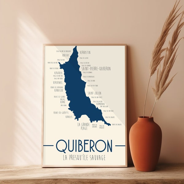 Quiberon Affiche - Décoration intérieure élégante, idée cadeau poster Quiberon, ilustration plages et villes de la presqu'ile