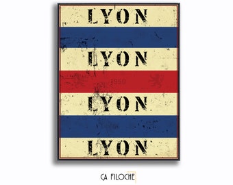 LYON - Vintage Poster - Olympique Lyonnais OL Voetbal Decoratie - Cadeau idee