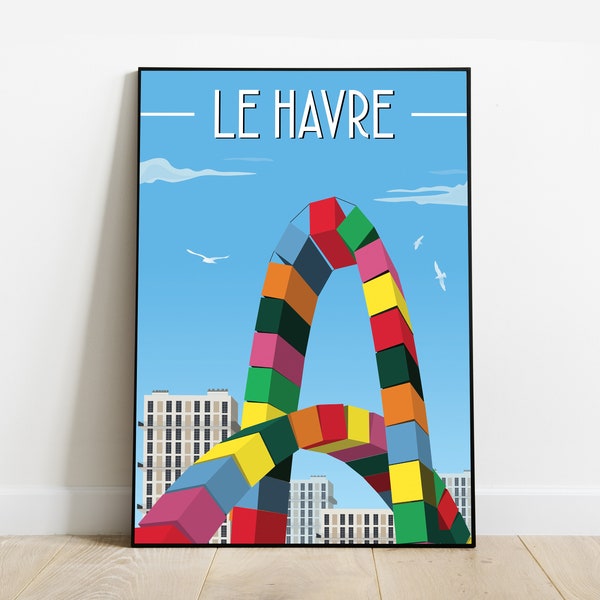 Affiche LE HAVRE - Décoration Ville - Idée cadeau poster - Catène de conteneurs - Illustration Le havre design minimaliste wall art