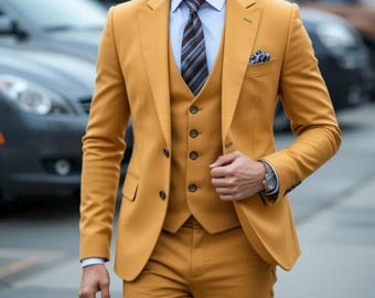 Yellow Mustard Slim Fit Suit: 3-Piece Men's Wedding Suit