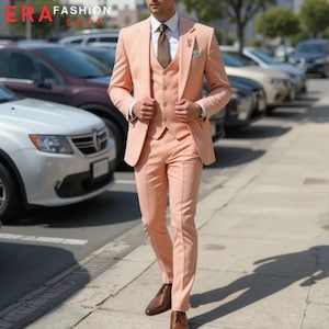 Men&#39;s Peach 3-Piece Suit: Wedding, Formal Wear