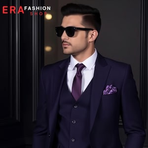 Purple 3-Piece Men&#39;s Suit: Slim Fit Wedding Groom Wear