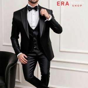 Formal Mens Suits | Black 3 Price Suit | Slim Fit Tailored Black Suits | Business Men Suits | Prom Party - Wedding Wear Suits | Stylish Suit