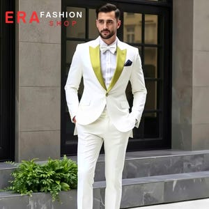 White Tuxedo Suit | 2 Piece Men's Suits | Wedding Wear | Groom Suit | Engagement White Suit | Gift for Men | Slim Fit Stylish Suit
