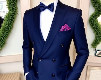 Marineblauw pak - Dubbelknoops pak voor heren | Maatpakken | Trouwpak (2-delig) - Formele blazer en pantalon