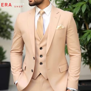 Beige 3-Piece Men&#39;s Suit: Slim Fit Wedding Suit