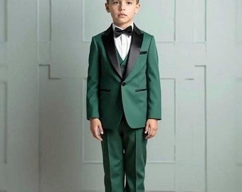 Boy's Green Tuxedo Suit - 3 Piece Slim Fit Bespoke Suit