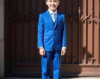 Royal Blue Three Piece Suit: Kid's Formal Wedding Party Wear