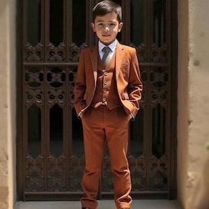 Boys Rust Suit - Boy&#39;s Wedding Wear Suit - Suit For Boy - Three Pieces Rust Suit - Toddler Suit Style - Kids Boy Slim Fit Formal wears
