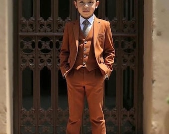 Boys Rust Suit - Boy&#39;s Wedding Wear Suit - Suit For Boy - Three Pieces Rust Suit - Toddler Suit Style - Kids Boy Slim Fit Formal wears