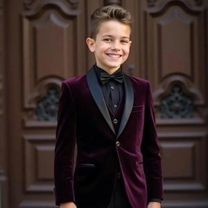 Boy&#39;s Purple Tuxedo 3 Pieces Suit - Suit For Boy&#39;s - Boys Wedding Outfit - Gift For Kids Boy - Elegant Suit For Toddler
