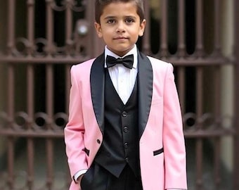 Kid&#39;s Boy&#39;s Clothing - Boy&#39;s Pink & Black Suit - 3 Pieces Suit - Toddler Elegant Suits - Gift For Boy&#39;s - Slim Fit Two Button Suits