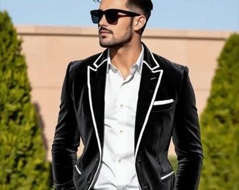 Black Velvet Men&#39;s Suit: 2-Piece Wedding Tuxedo