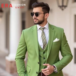 Olive Green Men&#39;s 3-Piece Suit: Wedding, Party, Prom