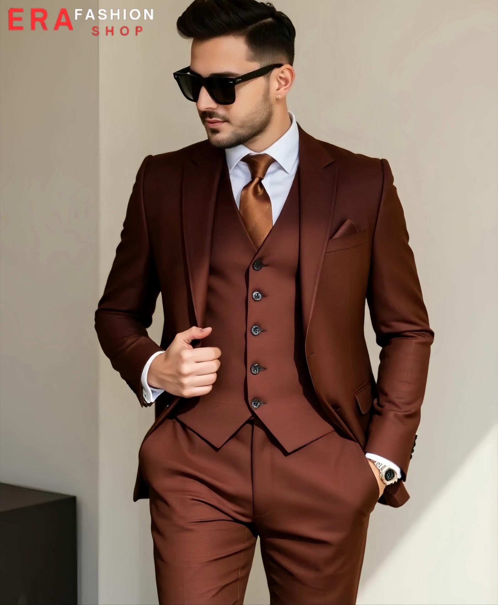 Pacelli 3pc Brown Suit CAMERON-10002