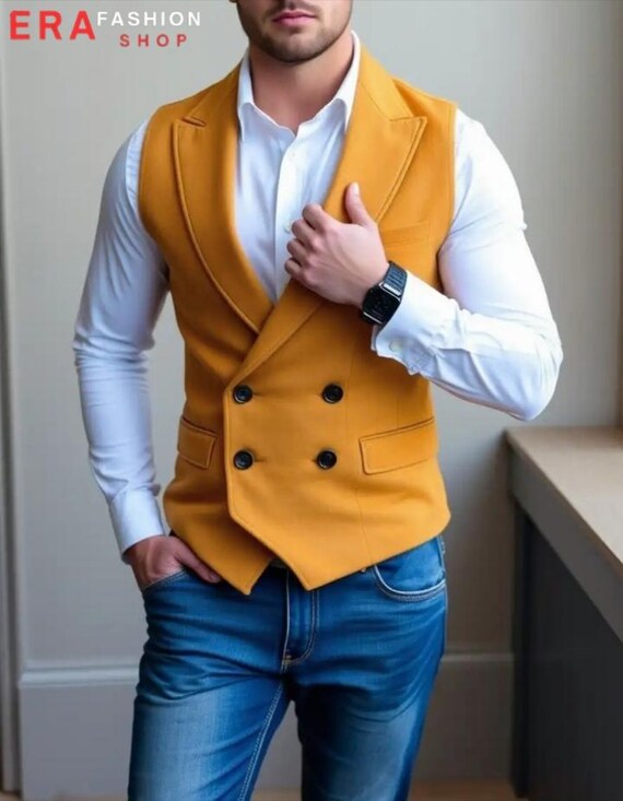 Yellow Mustard Men's Jacket Vest: Formal Wedding Wear Israel