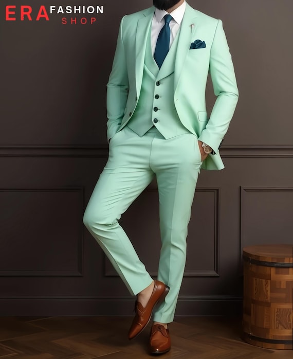 mint green dress jacket Mint Green Satin Tuxedo Suit for Men – Classic Fit, 3-Piece Set with Bow  Tie – HolloMen main image 0