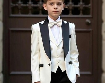 Boy's White Tuxedo – Slim Fit Wedding Suit, Party Outfit (Coat + Pant)