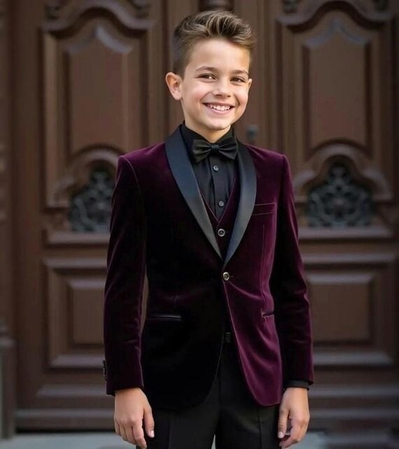 Boys' Purple Velvet Tuxedo - 3 Piece Elegant Suit