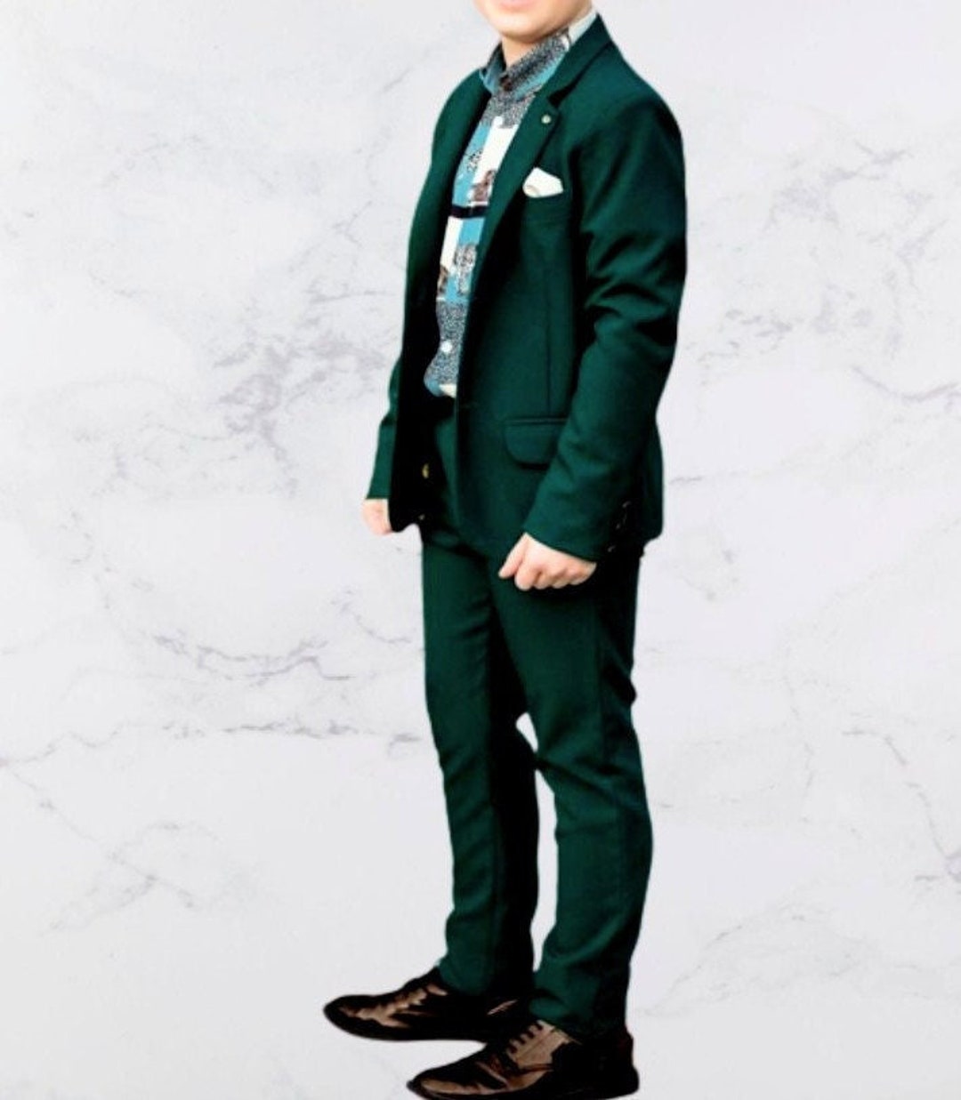 Boy's Dark Green 2 Piece Suit Kids for Boys Suit Wedding Prom Parties