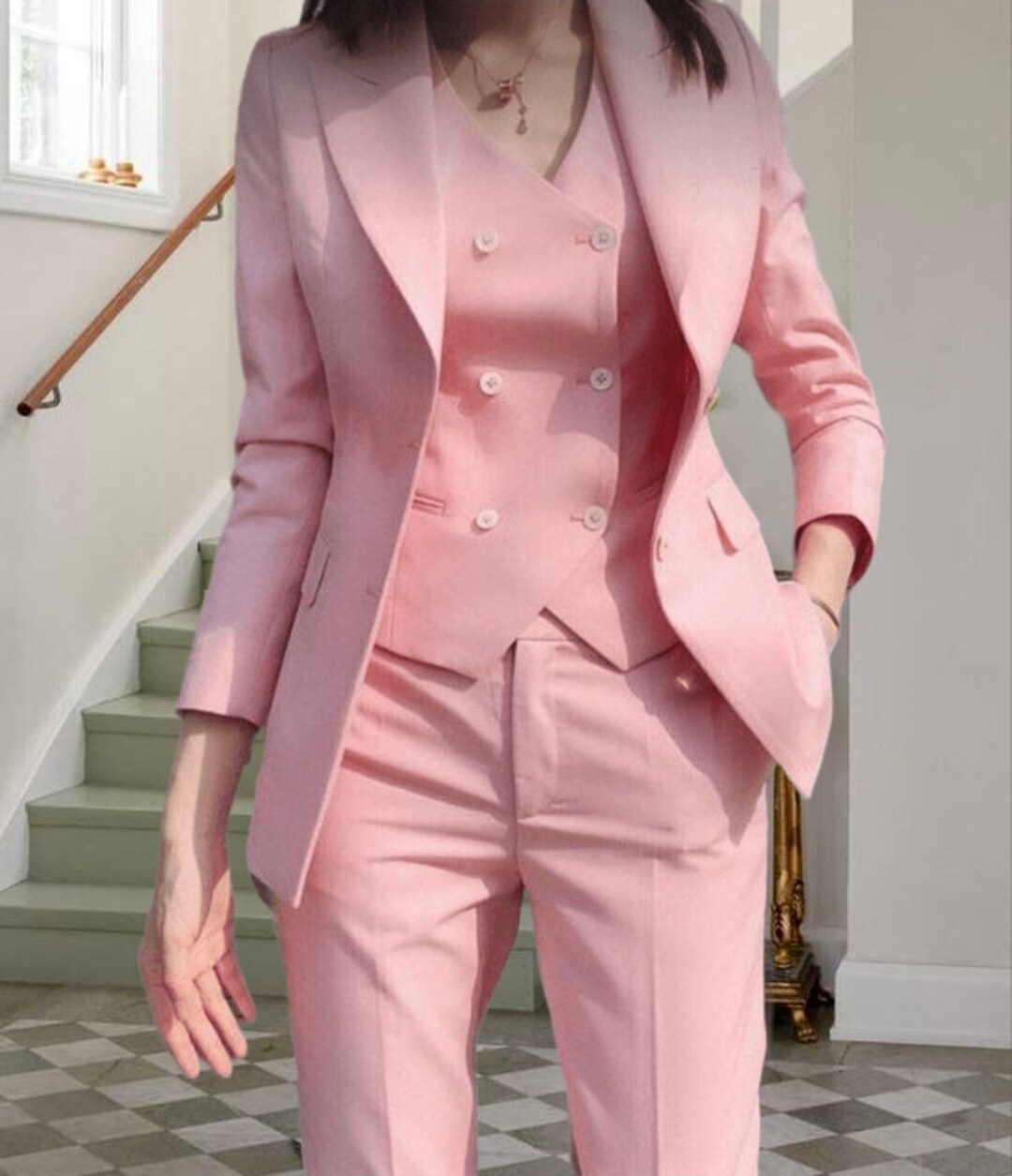 Women's 3 Piece Pink Suit Jacket Pant Suit Women Business Suit Wedding