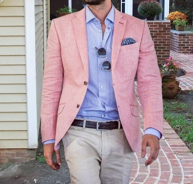 Men s Blazer Pink Linen Blazer For Men 2 Button Jacket For Men Tuxedo For Men Wedding Wear Blazer Gift For Men Elegant Coat