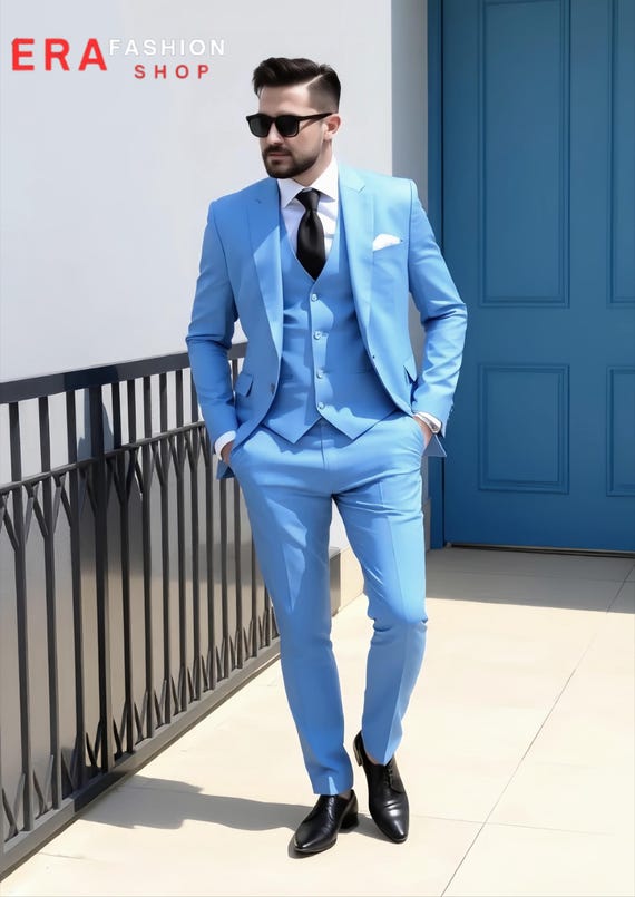 Men Suit Light Blue 3 Piece - Formal Wedding Groom Business Elegant Wear -  Etsy Israel