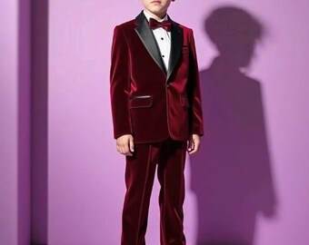 Boy's Red Velvet Tuxedo – 2-Piece Toddler Suit