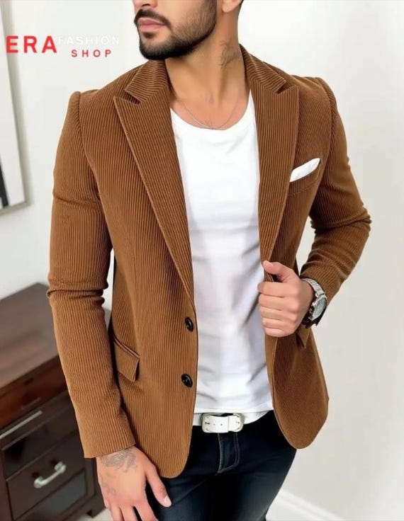 Brown Corduroy Men's Blazer - Formal Wedding Wear - Groomsmen Party Wear
