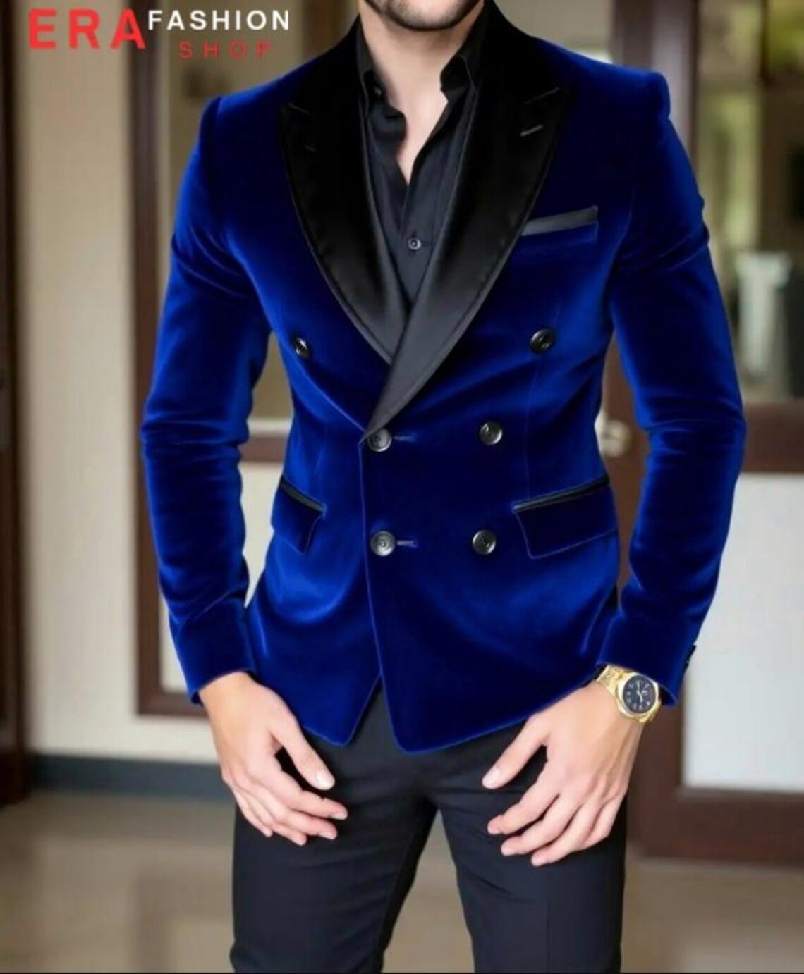 Mens Four Button Double Breasted Velvet Blazer - Purple Blazer by Men's Tuxedo USA main image 0