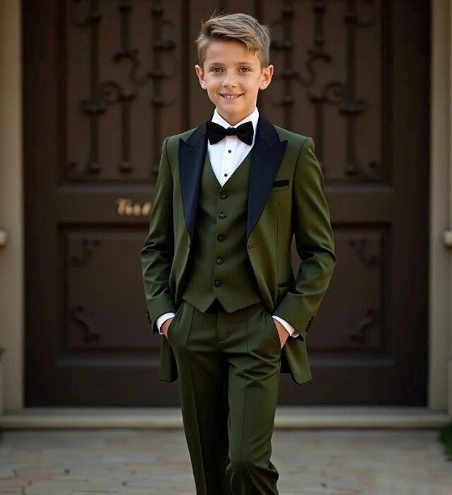 Boy's Olive Green Suit - Green 3 Piece Suit Kid Boy Tuxedo Suit - Suit For Boy's Wedding Wear - Birthday Party Gift for Boy's Suits