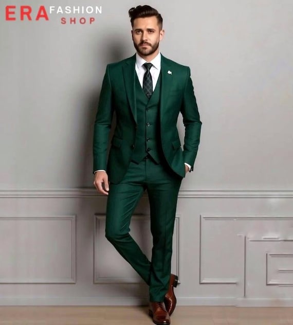 ダークグリーンの3ピーススーツ｜メンズウェディング新郎の服装 - Etsy