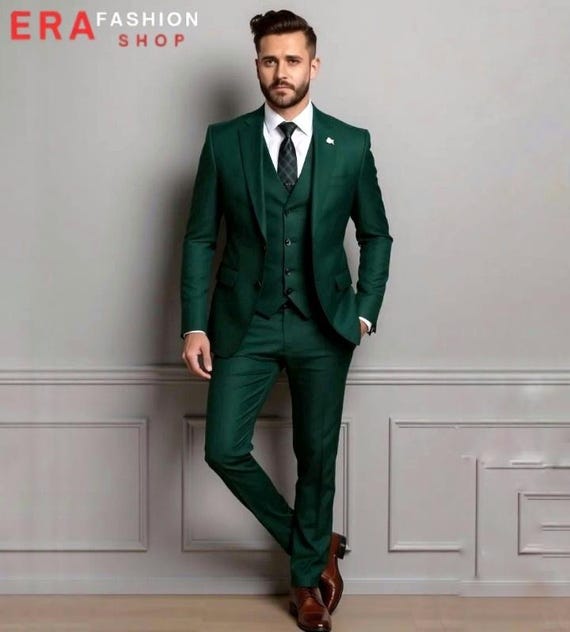 ダークグリーンの3ピーススーツ｜メンズウェディング新郎の服装 - Etsy