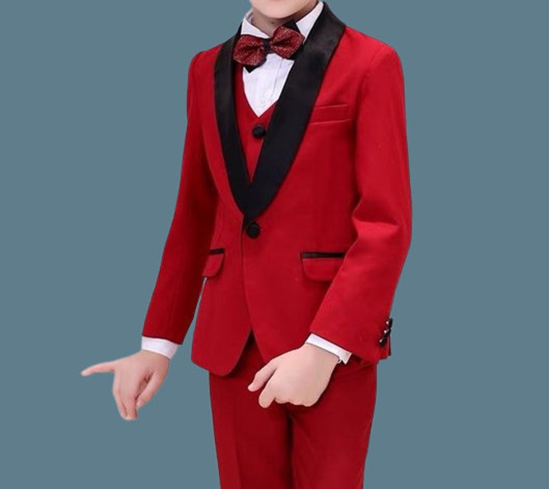 Kids Boys Wear Suit 3 Piece Suit for Boy's Red Tuxedo Suit Boys Wedding