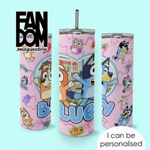 Bluey and Bingo - Bluey Inspired 20oz Reusable Personalised Stainless Steel Tumbler | Birthday Gift Present Custom Customisable