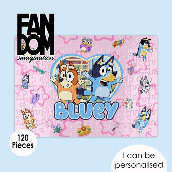 Bluey and Bingo - Bluey Inspired 120 Piece Personalised Jigsaw Puzzle | Birthday Gift Present Custom Customisable