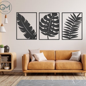 Botanical Wall Art Decor, Three Panel, Nature, Wooden Wall Decor, 3d, Home Decor, Living Room, Leaves, MDF, Paneling