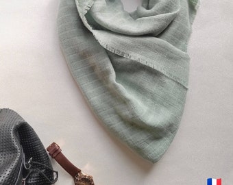 Organic cotton scarf in aqua green, Made in France - Light pastel neckline, soft and breathable - A practical and eco-friendly gift, perfect for Mother's Day