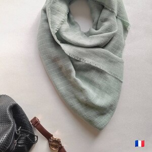 Organic cotton scarf in aqua green, Made in France - Light pastel neckline, soft and breathable - A practical and eco-friendly gift, perfect for Mother's Day